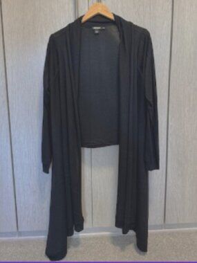 DKNY Silk/Cashmere Blend Black, Open-Front Duster Cardigan in Size M/L